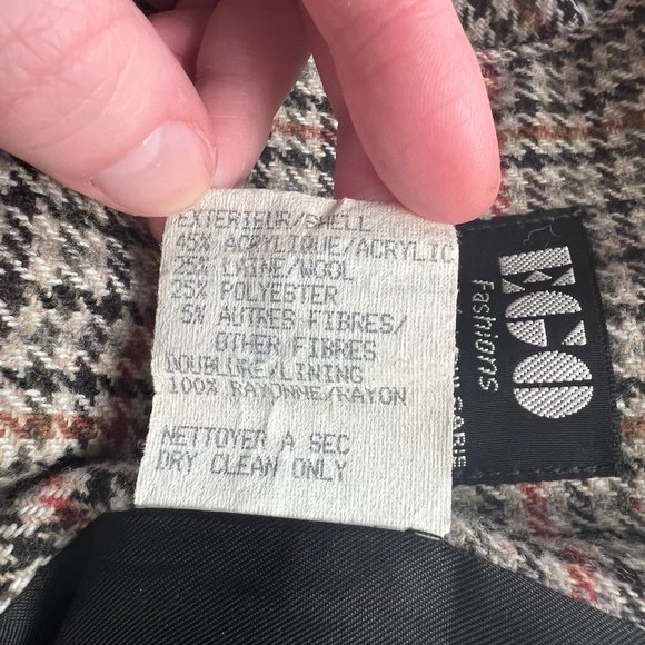 Vintage Oversized Double Breasted Houndstooth Plaid Wool Knit Blazer Jacket Coat - Picture 6 of 7